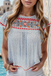 Bristol Embroidered Round Neck Cap Sleeve Blouse