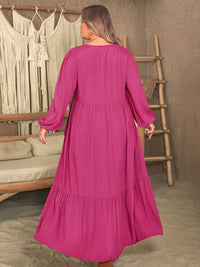 Alayah Plus Size Ruffled V-Neck Long Sleeve Dress