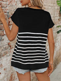 Elaina Striped Round Neck Short Sleeve Knit Top