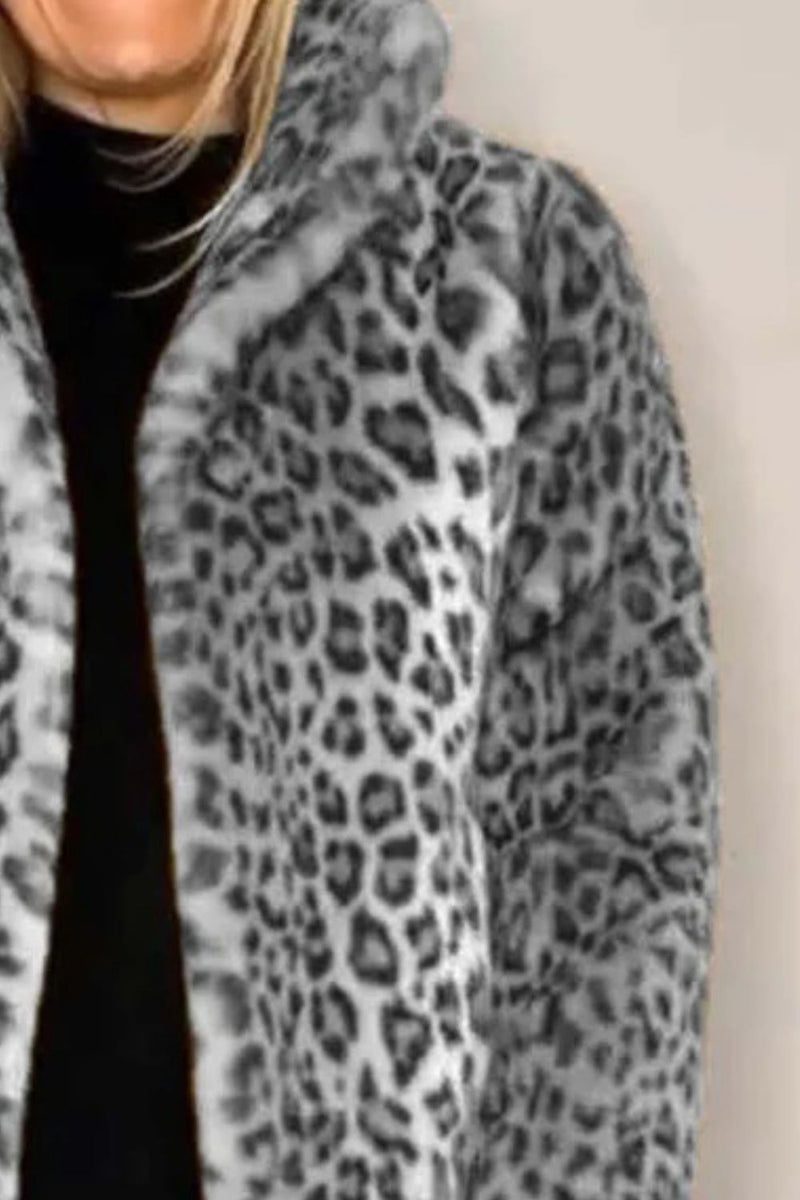 Nyomi Leopard Furry Collared Neck Long Sleeve Coat