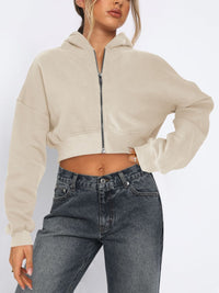 Raven Zip Up Long Sleeve Hooded Cropped Jacket