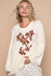 Alaiya Embroidered Round Neck Long Sleeve Knit Top