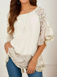 Rosalie Frill Printed Round Neck Half Sleeve Blouse