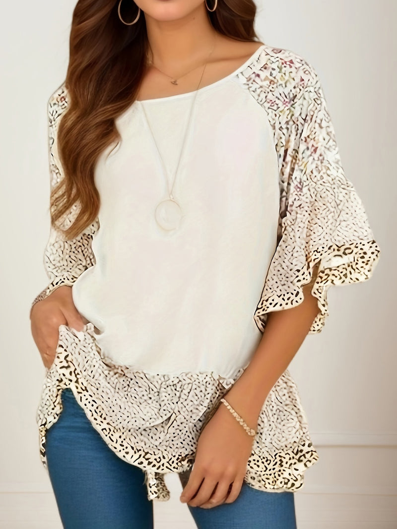 Rosalie Frill Printed Round Neck Half Sleeve Blouse