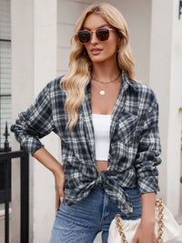 Juniper Pocketed Plaid Collared Neck Long Sleeve Shirt