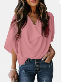 Selene Full Size Cowl Neck Three-Quarter Sleeve Blouse