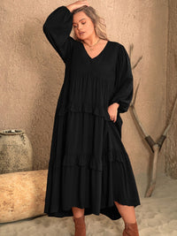 Alayah Plus Size Ruffled V-Neck Long Sleeve Dress