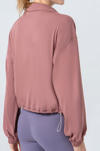 Clementine Drawstring Zip Up Dropped Shoulder Active Outerwear