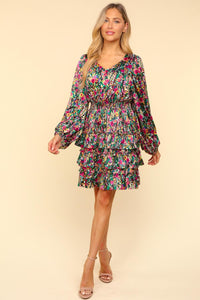 Analia V-Neck Satin Floral Layered Dress