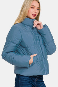 Aubrie Zip Up Turtleneck Puffer Jacket with Pockets