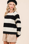 Gwen Striped Snap Shoulder Long Sleeve T-Shirt