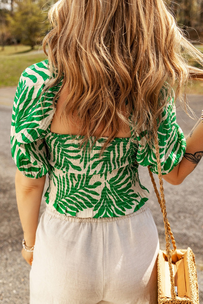 Briana Smocked Printed Short Sleeve Blouse