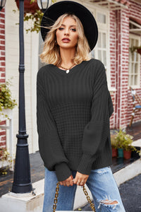 Reagan Ribbed Drop Shoulder Lantern Sleeve Sweater