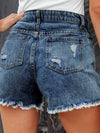 Estrella Distressed Fringe Denim Shorts with Pockets