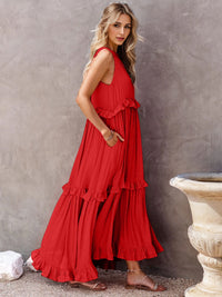 Zahra Ruffled Sleeveless Tiered Maxi Dress with Pockets