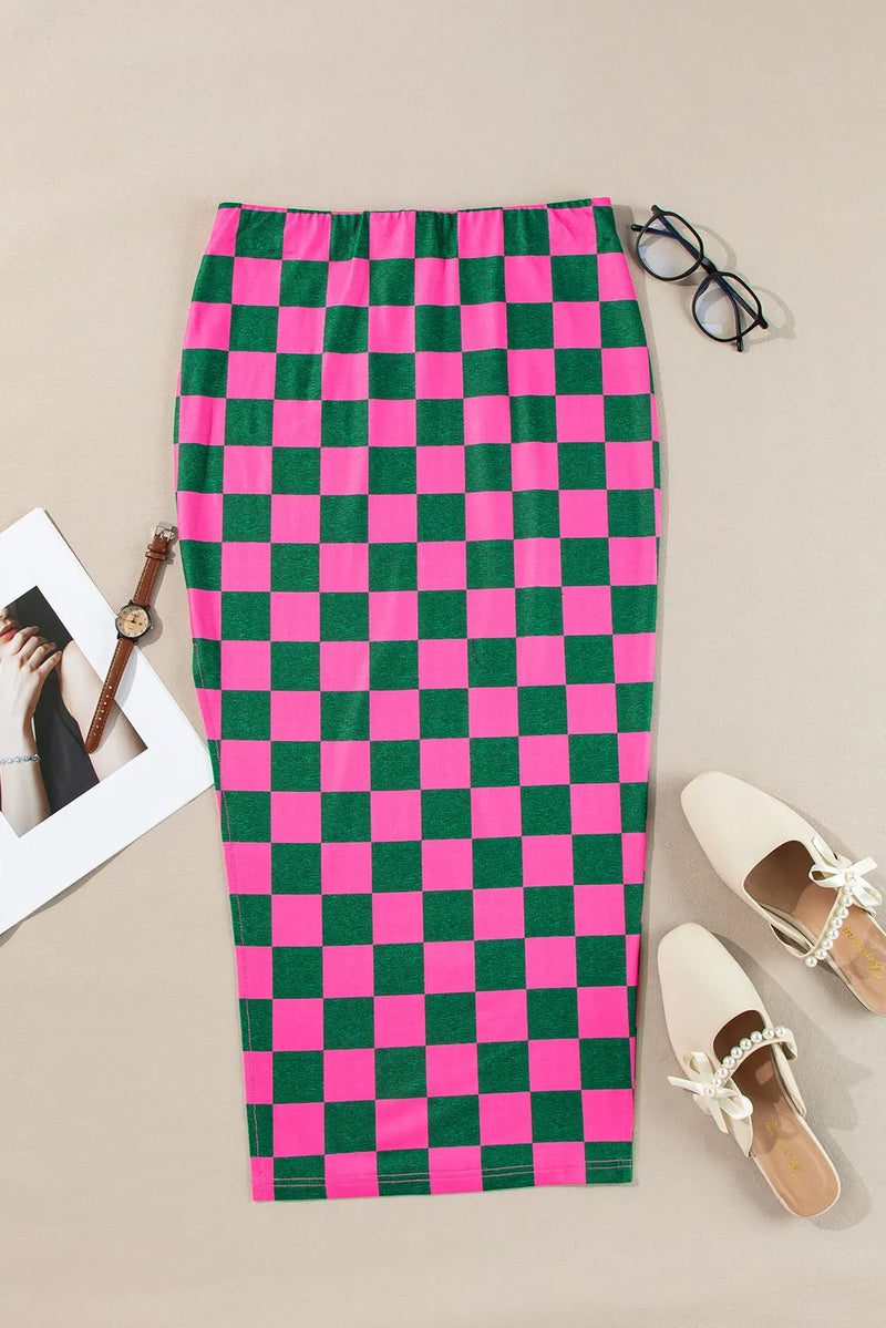 Mina Split Checkered Midi Skirt