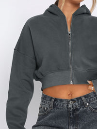 Raven Zip Up Long Sleeve Hooded Cropped Jacket