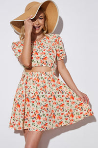 Marisol Floral Cutout Short Puff Sleeve Dress