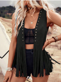 Sylvie Fringe Studded Open Front Vest Coat