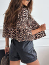 Henley Leopard Collared Neck Cropped Jacket