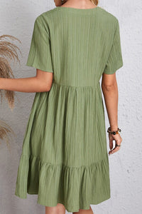 Annalise Full Size Ruched V-Neck Short Sleeve Dress