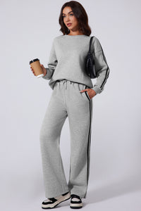 Lakelyn Side Striped Round Neck Top and Pants Active Set