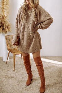 River Cable-Knit Round Neck Sweater Dress