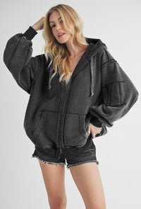 Salma Exposed Seam Zip Up Drawstring Hooded Jacket