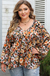 Adriana Plus Size Floral V-Neck Balloon Sleeve Blouse