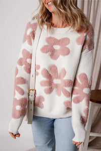 Sophie Flower Round Neck Long Sleeve Knit Top