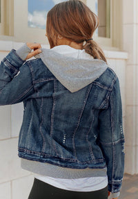 Everly Fake Two-Piece Hooded Zip-Up Denim Jacket