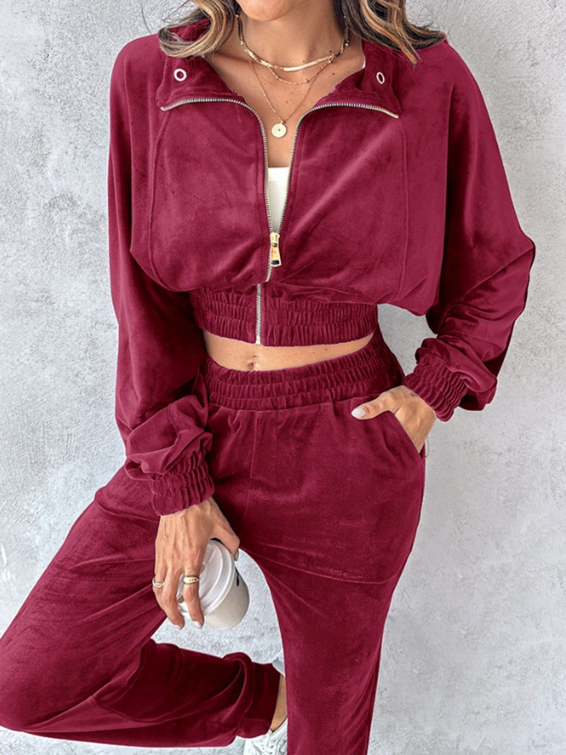 Cecelia Zip Up Long Sleeve Cropped Top and Joggers Set