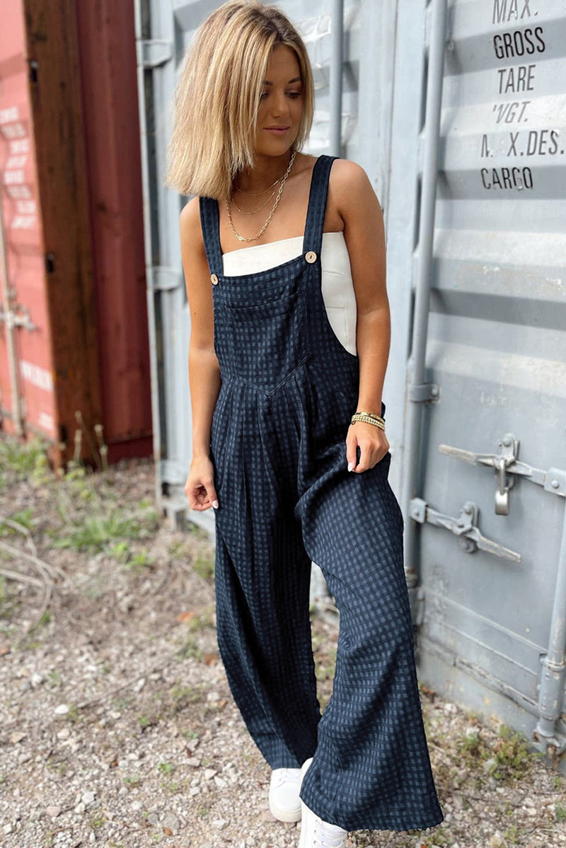 Avalynn Plaid Wide Strap Wide Leg Overalls