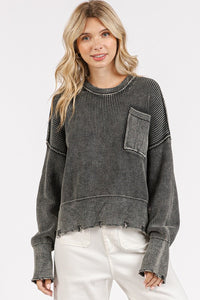 Adeline Distressed Hem Round Neck Dropped Shoulder Sweater