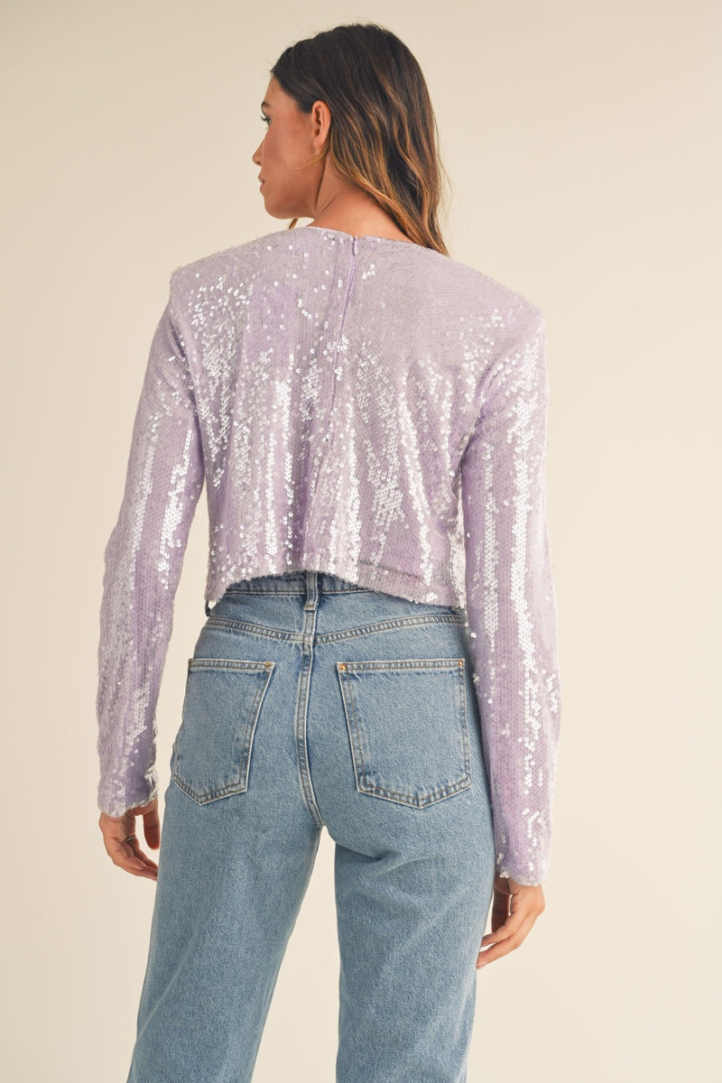 Carolina Shoulder Padded Sequin Crop Top