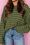 Saige Striped Round Neck Dropped Shoulder Sweater