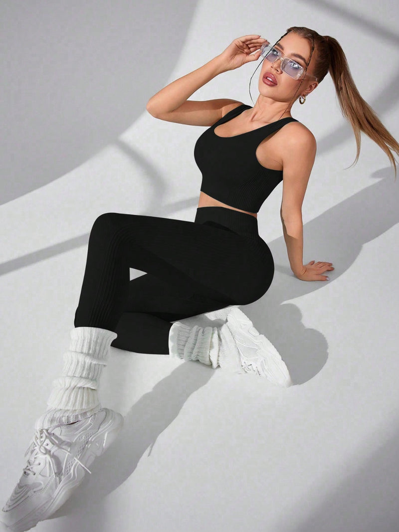 Charlotte Scoop Neck Wide Strap Top and Pants Active Set