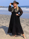 Julissa Plus Size Embroidered Tie Neck Long Sleeve Dress