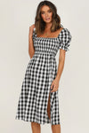 Lilyana Slit Plaid Short Sleeve Midi Dress