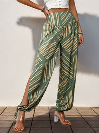 Elowyn Smocked Slit Printed High Waist Pants