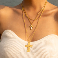 Aliana 18K Gold-Plated Double Layered Cross Necklace