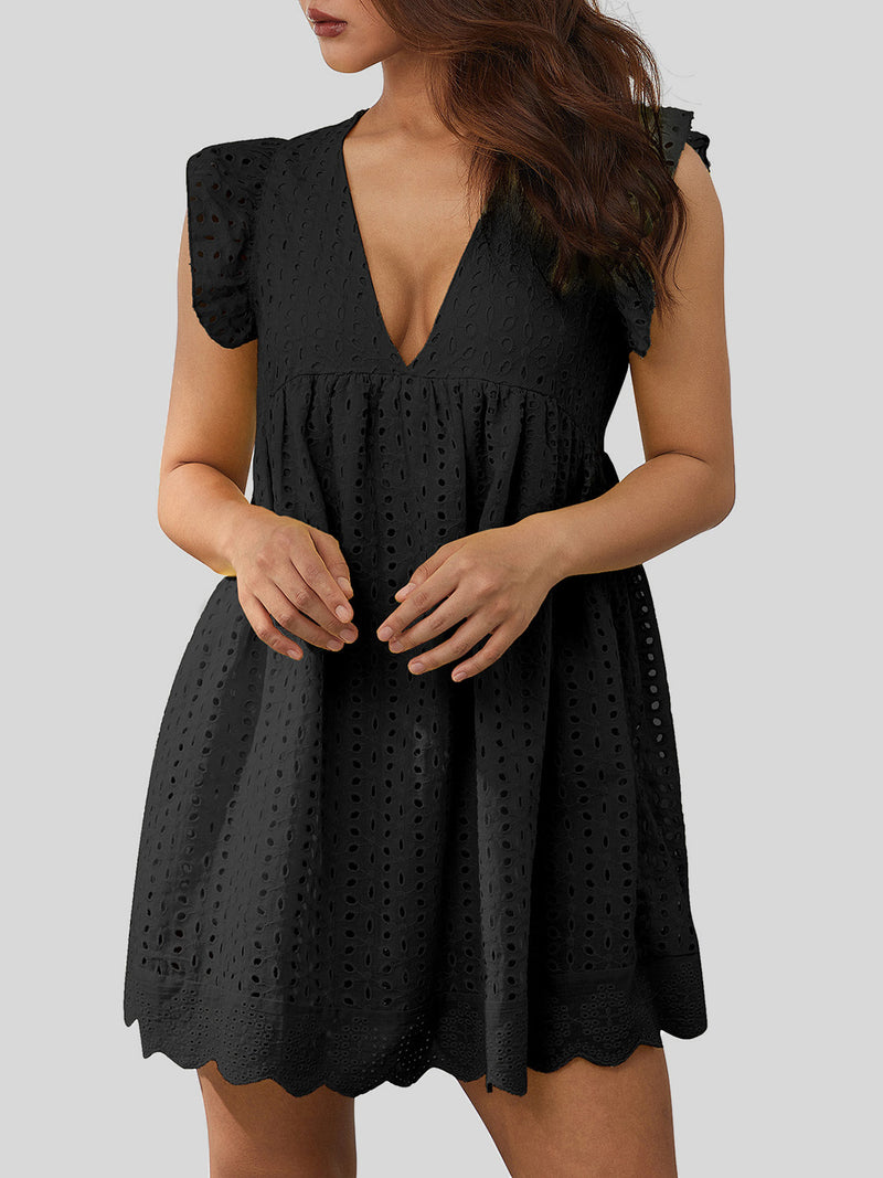 Bianca Ruffled Eyelet Cap Sleeve Mini Dress