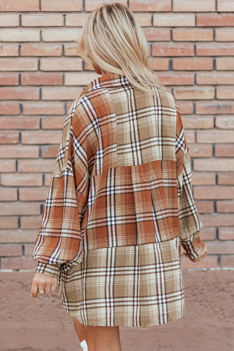 Caroline Plaid Snap Down Dropped Shoulder Shacket