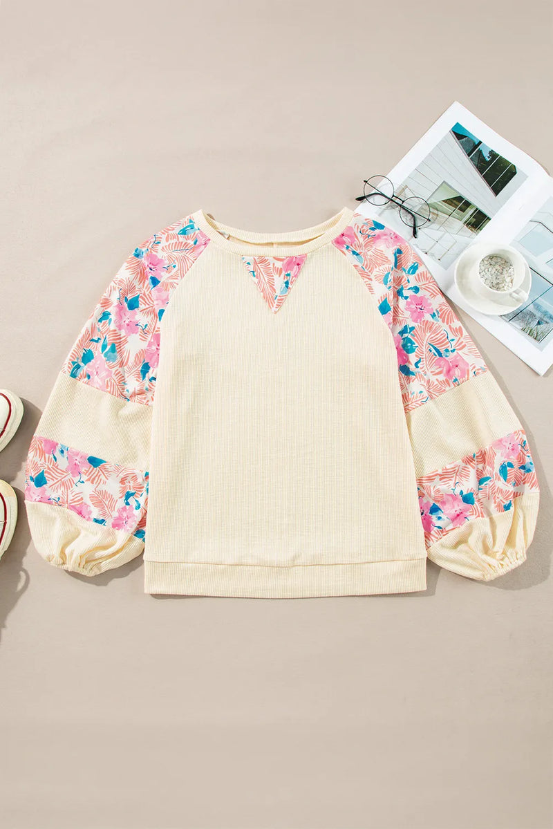 Heaven Printed Round Neck Balloon Sleeve Blouse