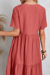 Annalise Full Size Ruched V-Neck Short Sleeve Dress