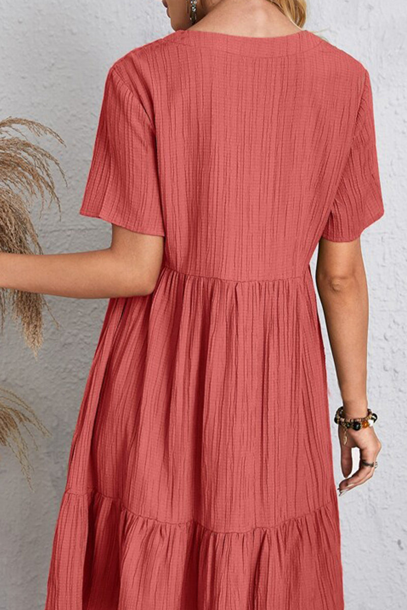 Annalise Full Size Ruched V-Neck Short Sleeve Dress