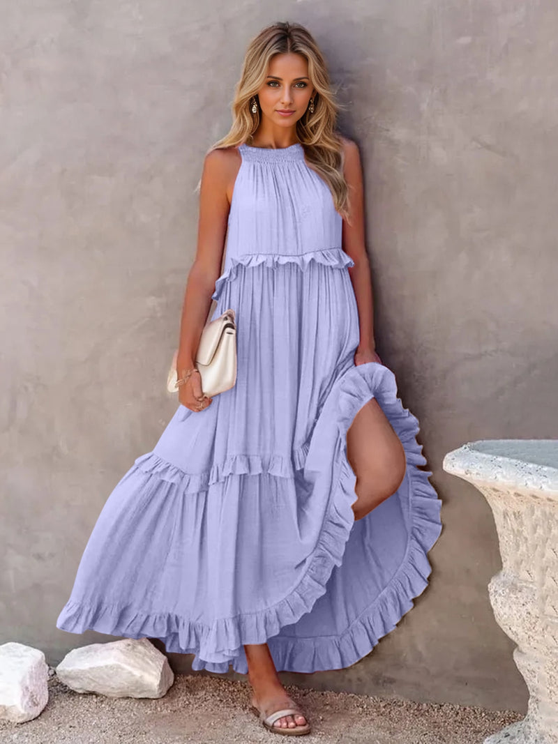 Zahra Ruffled Sleeveless Tiered Maxi Dress with Pockets