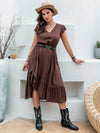 Athena Plus Size Ruffled V-Neck Cap Sleeve Midi Dress