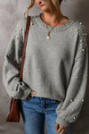 Blake Pearl Detail Round Neck Long Sleeve Sweater