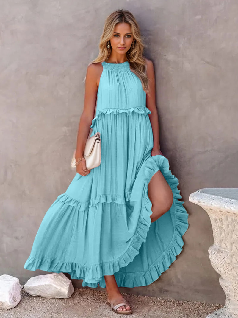 Zahra Ruffled Sleeveless Tiered Maxi Dress with Pockets